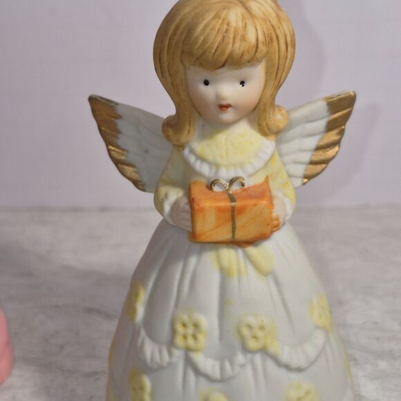 2 Vintage Porcelain Angel Bell's 4.5in's Tall 1 in Yellow Dress & 1 in Pink. - Picture 10 of 10